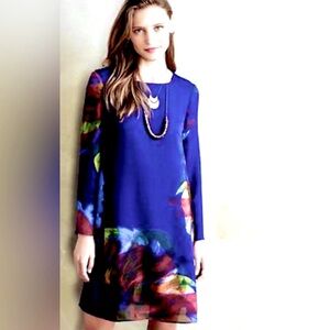 Anthropologie | Leifsdottir Long Sleeve Fanned Flora Watercolor Silk Mini Dress